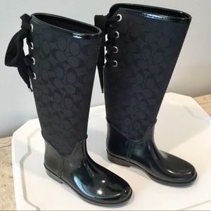 coach tie up rain boots